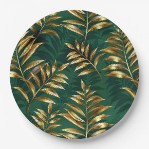 Seamless pattern with golden ferns paper plates