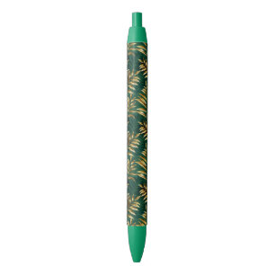 Seamless pattern with golden ferns pen