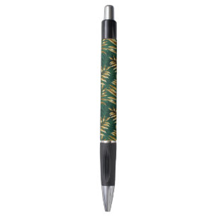 Seamless pattern with golden ferns pen