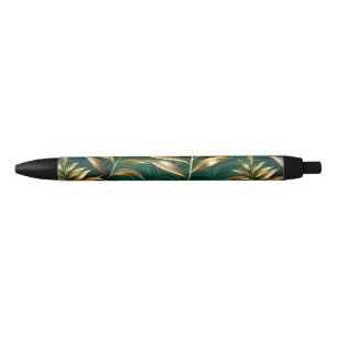 Seamless pattern with golden ferns pen