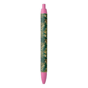 Seamless pattern with golden ferns pen