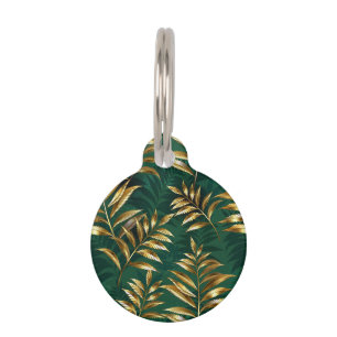 Seamless pattern with golden ferns pet ID tag