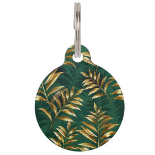 Seamless pattern with golden ferns pet ID tag