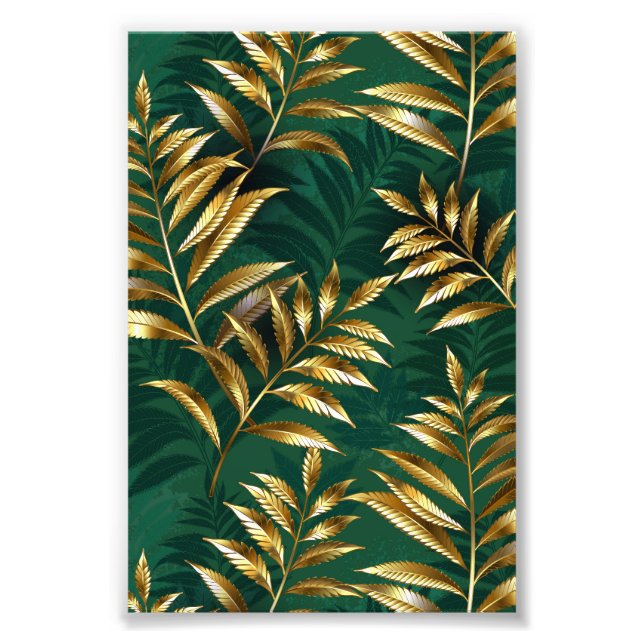Seamless pattern with golden ferns photo print (Front)