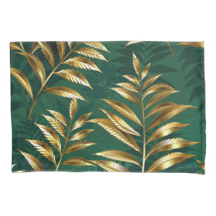 Seamless pattern with golden ferns pillow case