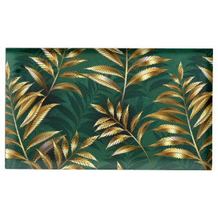 Seamless pattern with golden ferns place card holder