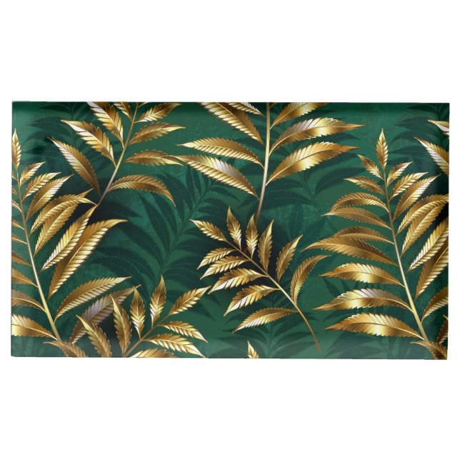 Seamless pattern with golden ferns place card holder (Front)