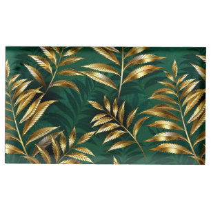 Seamless pattern with golden ferns place card holder