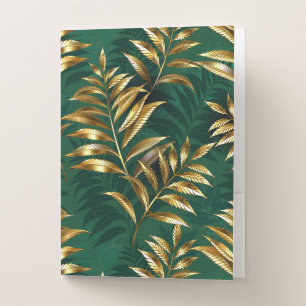 Seamless pattern with golden ferns pocket folder