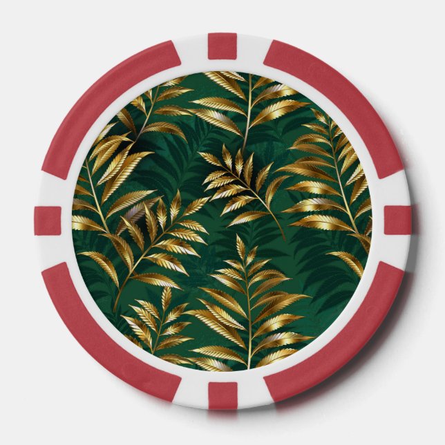 Seamless pattern with golden ferns poker chips (Front)