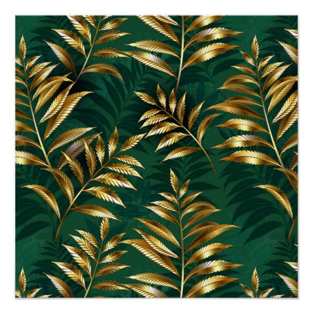 Seamless pattern with golden ferns poster (Front)