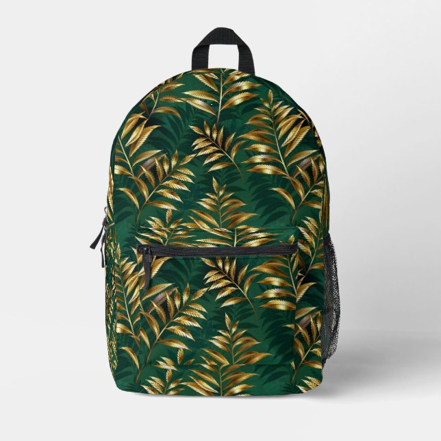 Seamless pattern with golden ferns printed backpack (Front)