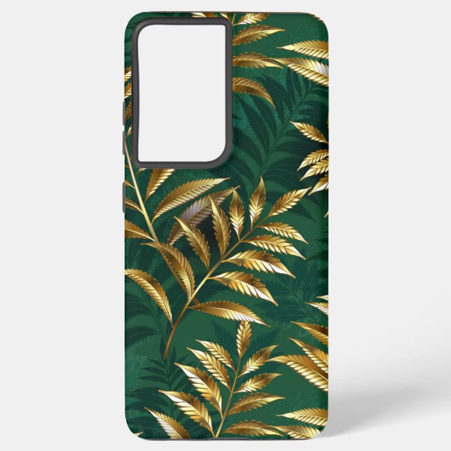Seamless pattern with golden ferns samsung galaxy case (Back)