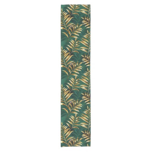 Seamless pattern with golden ferns short table runner