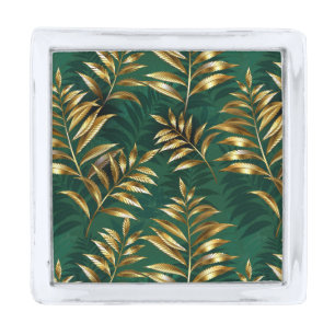 Seamless pattern with golden ferns silver finish lapel pin
