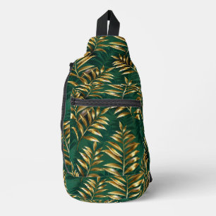 Seamless pattern with golden ferns sling bag