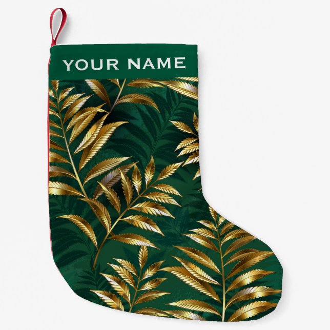 Seamless pattern with golden ferns small christmas stocking (Front)
