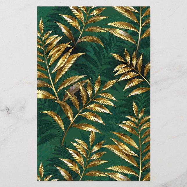 Seamless pattern with golden ferns stationery (Front)