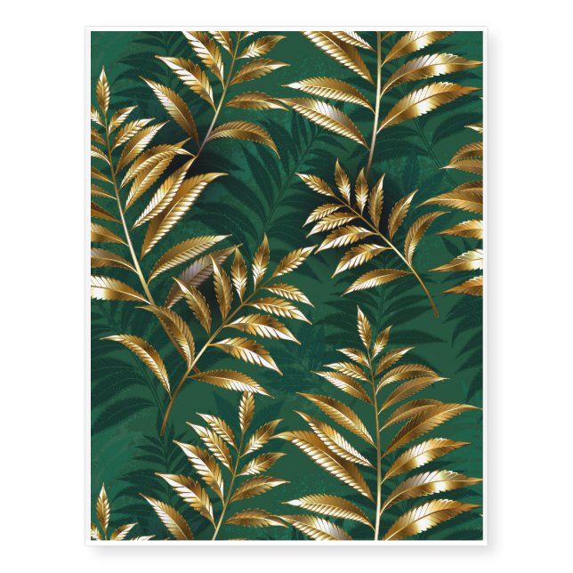 Seamless pattern with golden ferns temporary tattoos (Front)