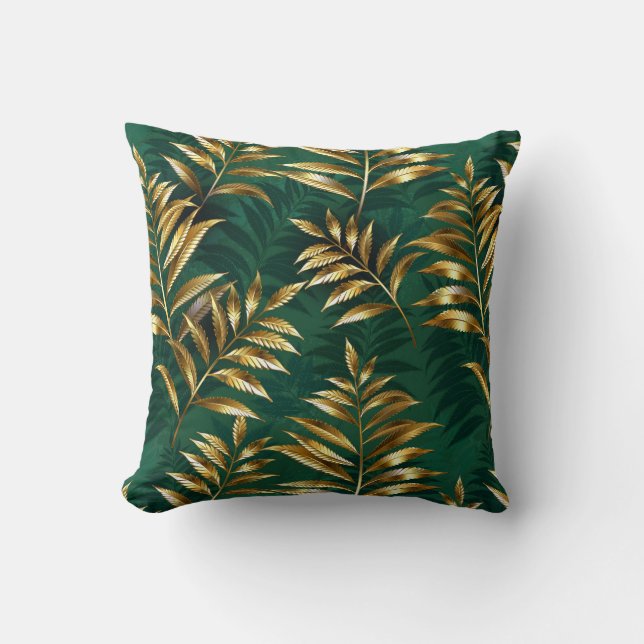 Seamless pattern with golden ferns throw pillow (Front)