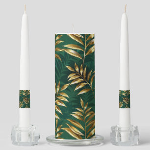Seamless pattern with golden ferns unity candle set