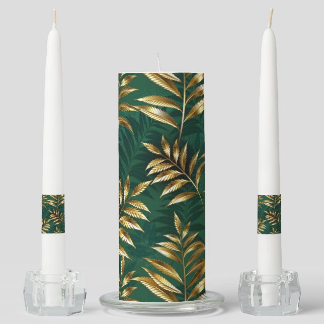 Seamless pattern with golden ferns unity candle set (Front)