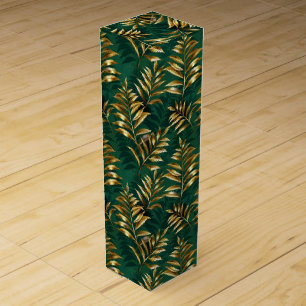 Seamless pattern with golden ferns wine box