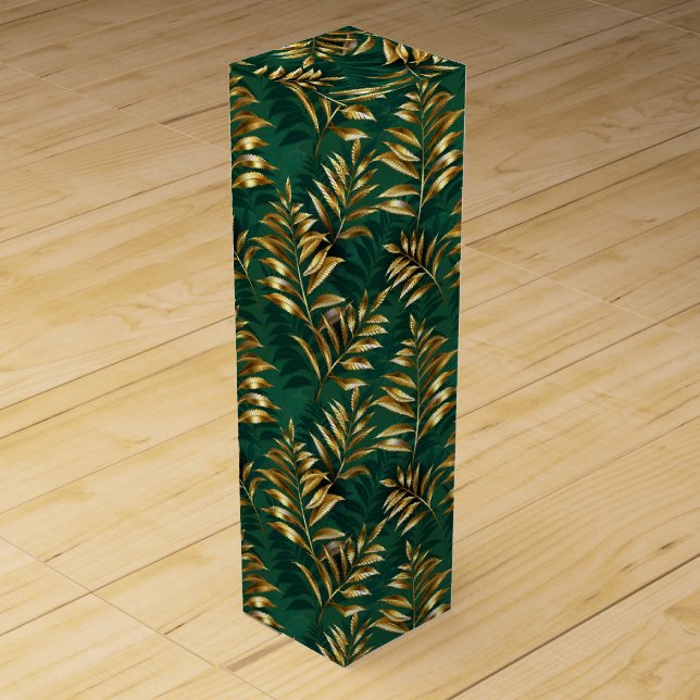 Seamless pattern with golden ferns wine box (Front)
