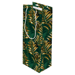 Seamless pattern with golden ferns wine gift bag
