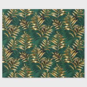 Seamless pattern with golden ferns wrapping paper