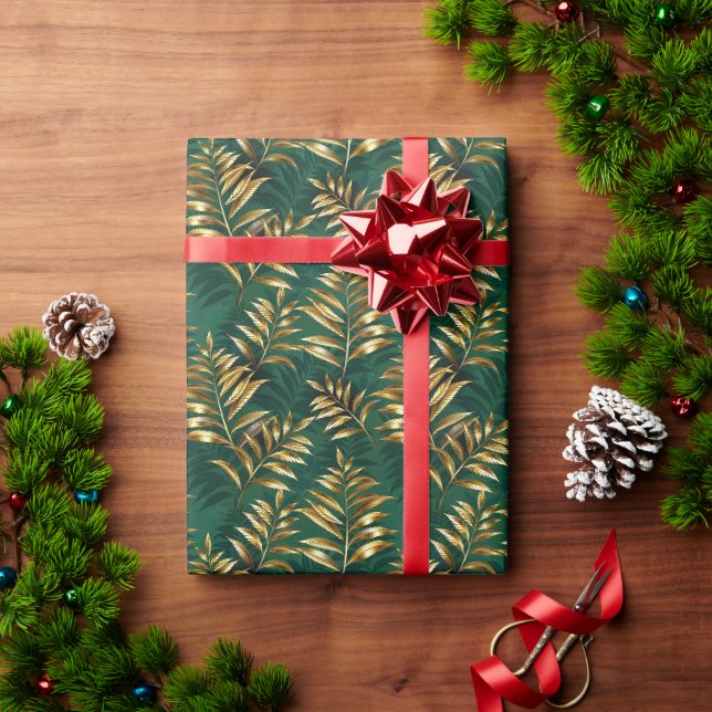 Seamless pattern with golden ferns wrapping paper (Holiday Gift)