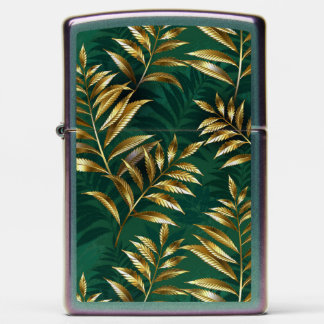 Seamless pattern with golden ferns zippo lighter