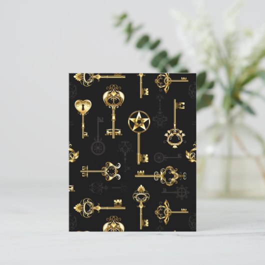 Seamless Pattern with Golden Keys (Standing Front)