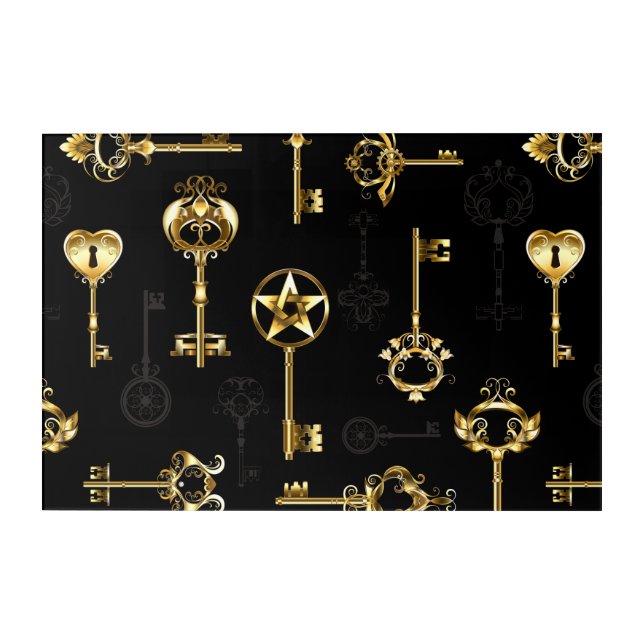Seamless Pattern with Golden Keys Acrylic Print (Front)