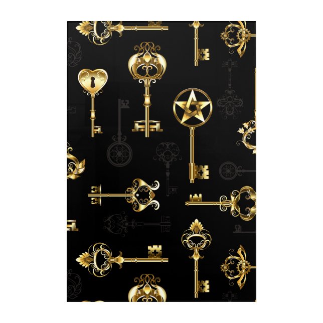 Seamless Pattern with Golden Keys Acrylic Print (Front)
