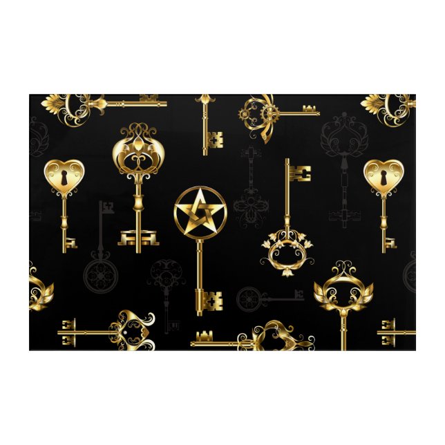 Seamless Pattern with Golden Keys Acrylic Print (Front)