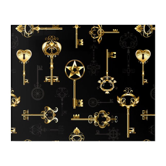 Seamless Pattern with Golden Keys Acrylic Print (Front)