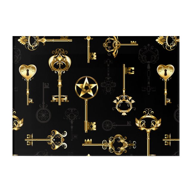 Seamless Pattern with Golden Keys Acrylic Print (Front)