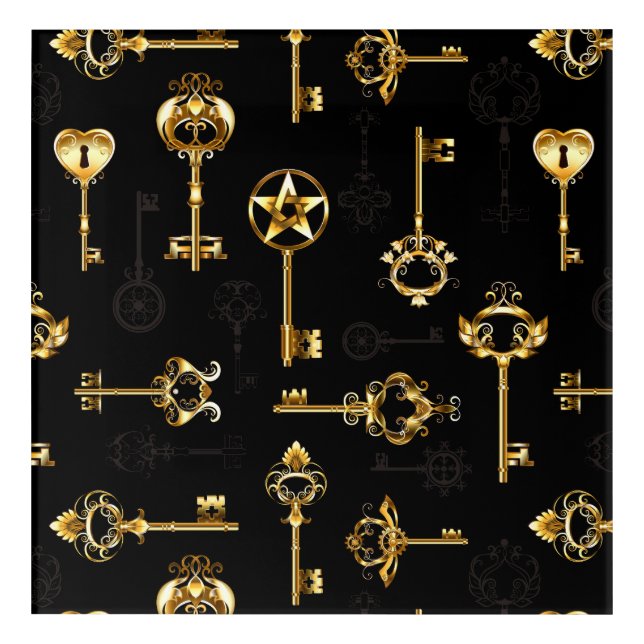Seamless Pattern with Golden Keys Acrylic Print (Front)