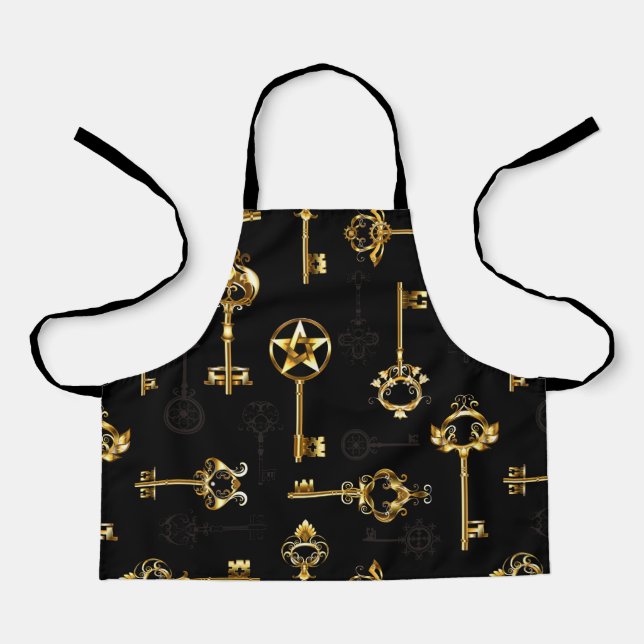 Seamless Pattern with Golden Keys Apron (Front)
