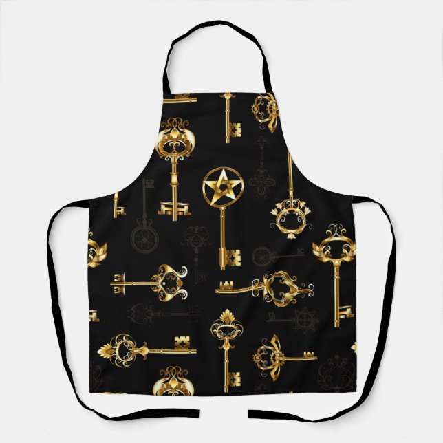 Seamless Pattern with Golden Keys Apron (Front)