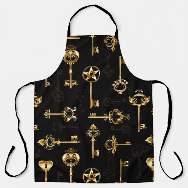 Seamless Pattern with Golden Keys Apron (Front)