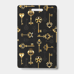 Seamless Pattern with Golden Keys Badge