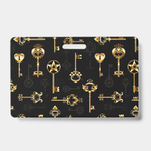 Seamless Pattern with Golden Keys Badge