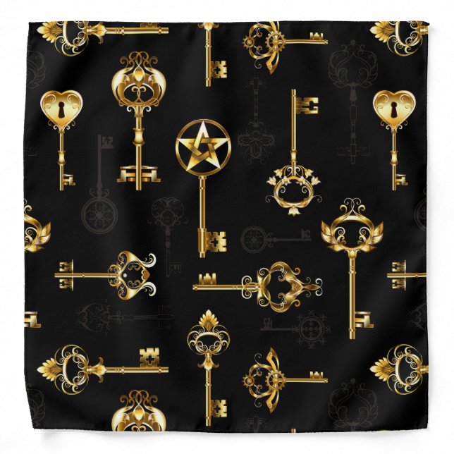 Seamless Pattern with Golden Keys Bandana (Front)