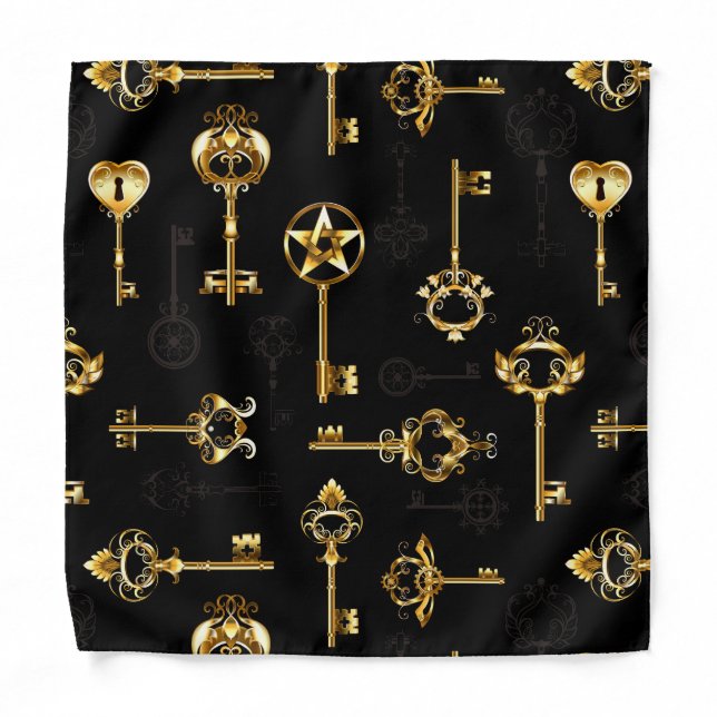 Seamless Pattern with Golden Keys Bandana (Front)