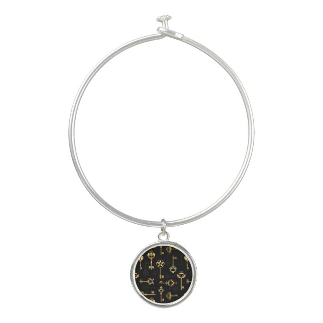Seamless Pattern with Golden Keys Bangle Bracelet (Front)