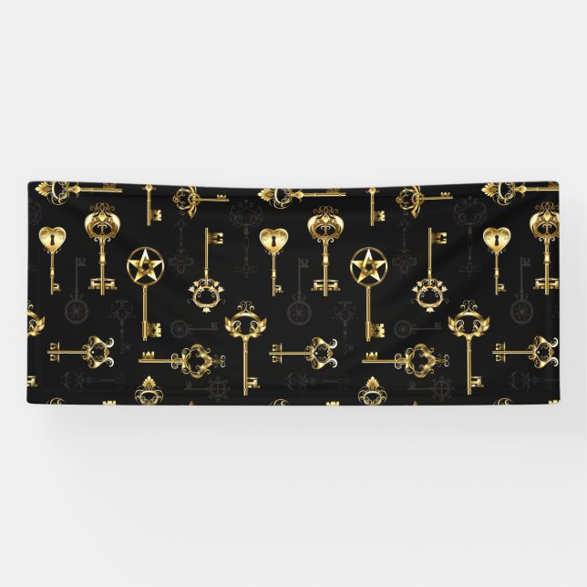 Seamless Pattern with Golden Keys Banner (Horizontal)