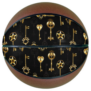 Seamless Pattern with Golden Keys Basketball