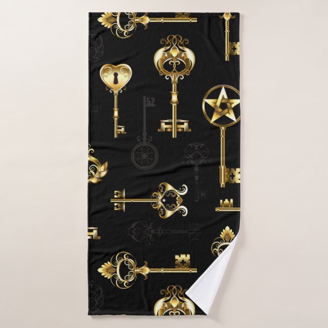 Seamless Pattern with Golden Keys Bath Towel (Bath Towel)